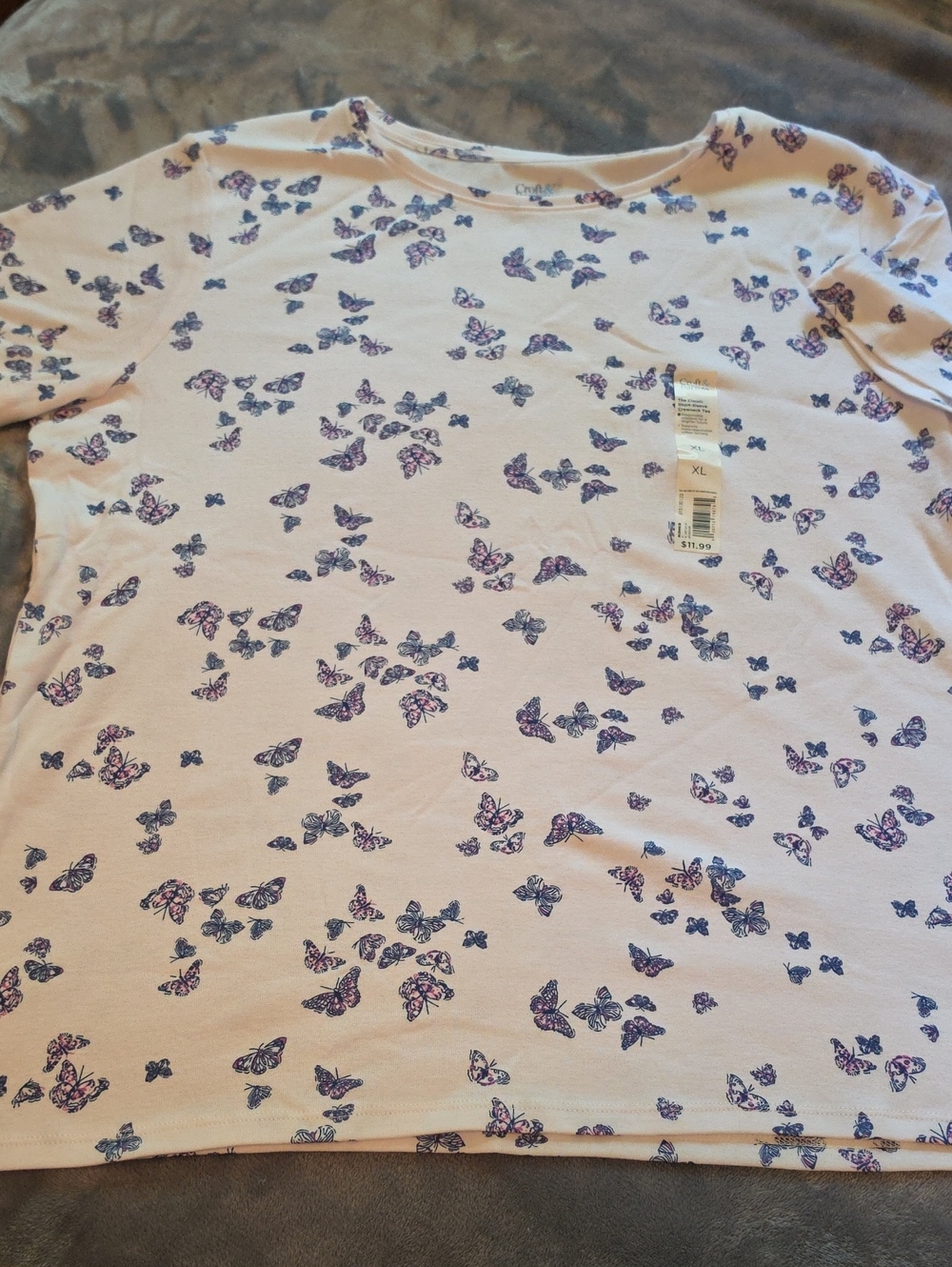 Womens Light Blue Butterfly Print Short Sleeve Tee